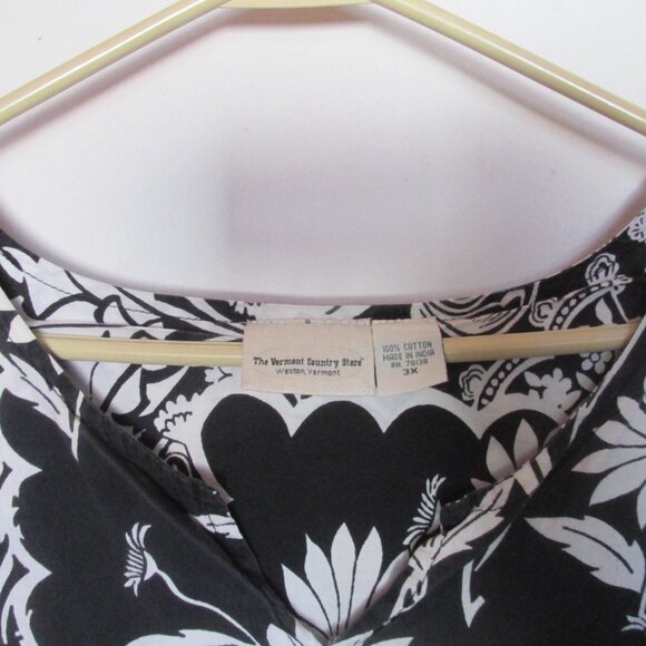 3X Vermont Country Store Caftan House Dress Muumuu Midi Black White Floral - Picture 2 of 4